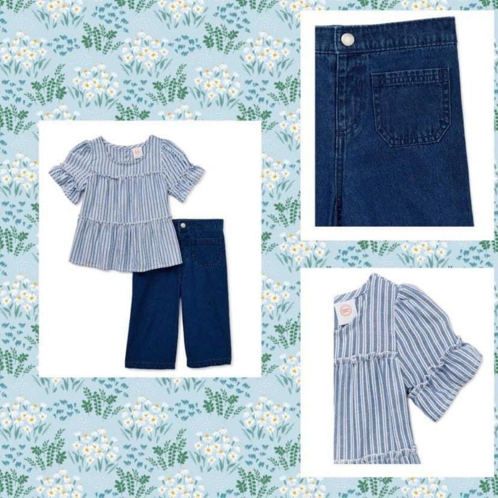 Wonder Nation  Blue Jean/Phesent Top Set 4T  Blue White
